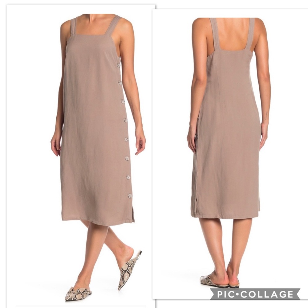 Matty M Side Button Linen Blend Midi Dress